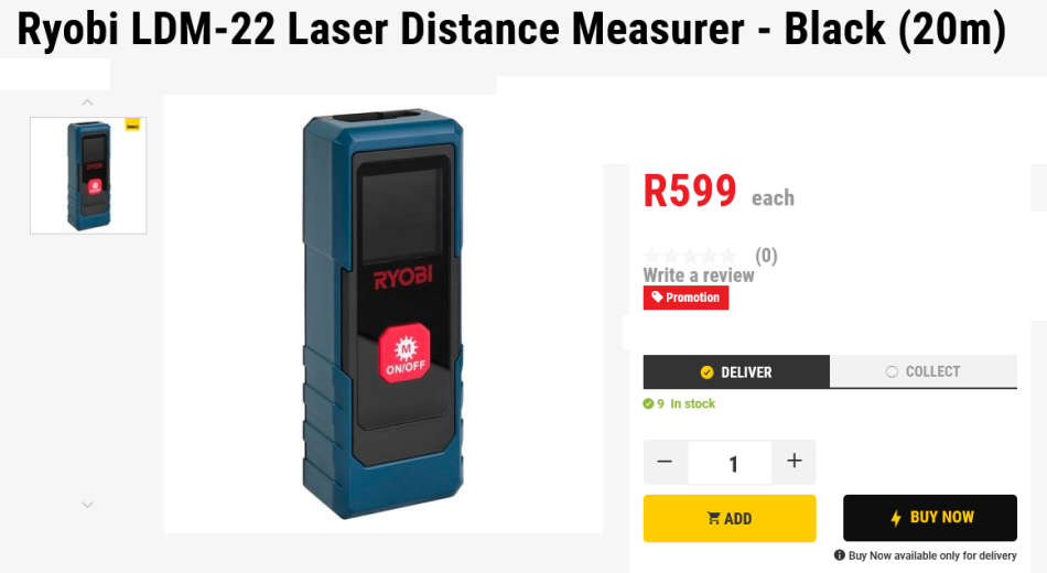 Ryobi laser deals distance measurer 20m